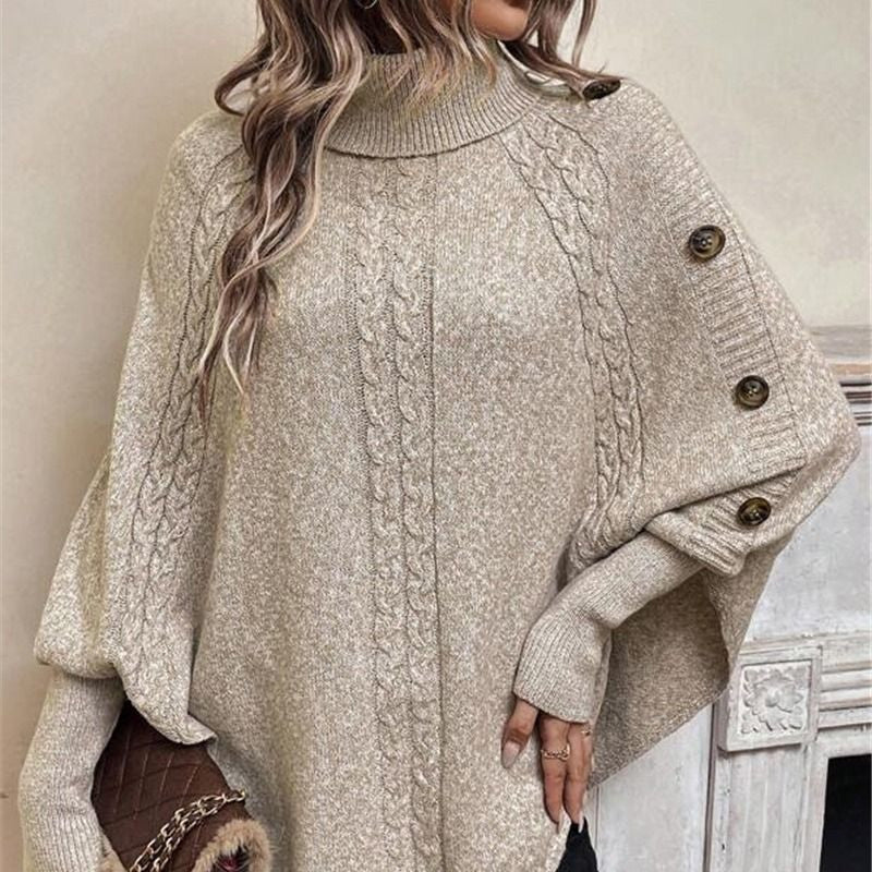 ✨Pull-cape élégant pour femme, à col montant et ourlet asymétrique