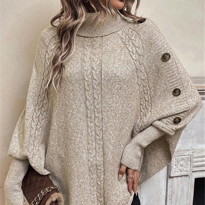 ✨Pull-cape élégant pour femme, à col montant et ourlet asymétrique
