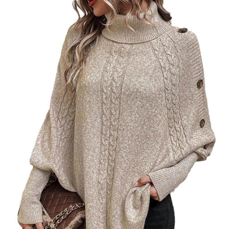 ✨Pull-cape élégant pour femme, à col montant et ourlet asymétrique