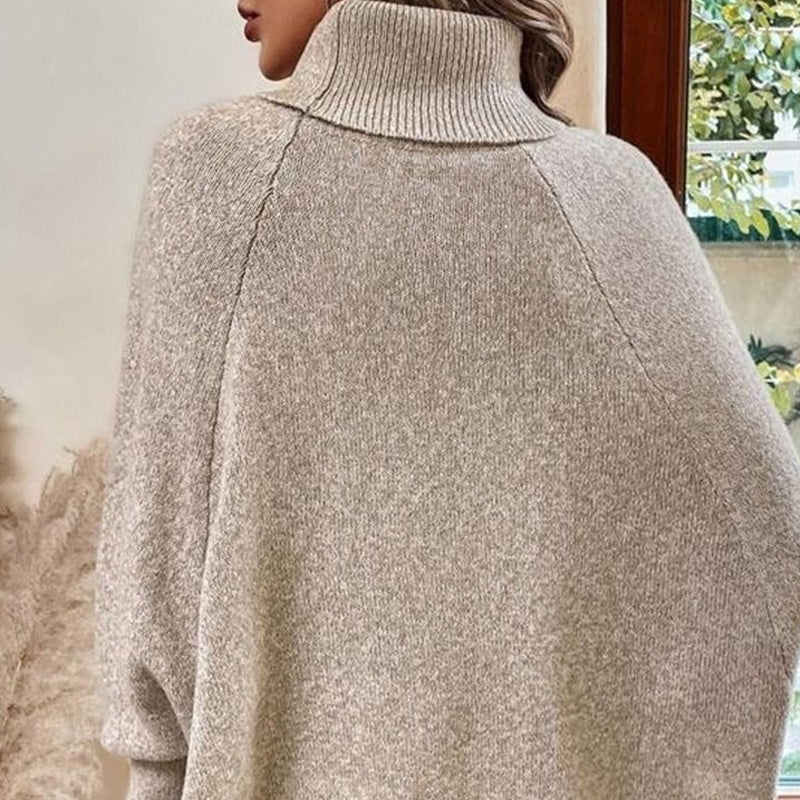 ✨Pull-cape élégant pour femme, à col montant et ourlet asymétrique