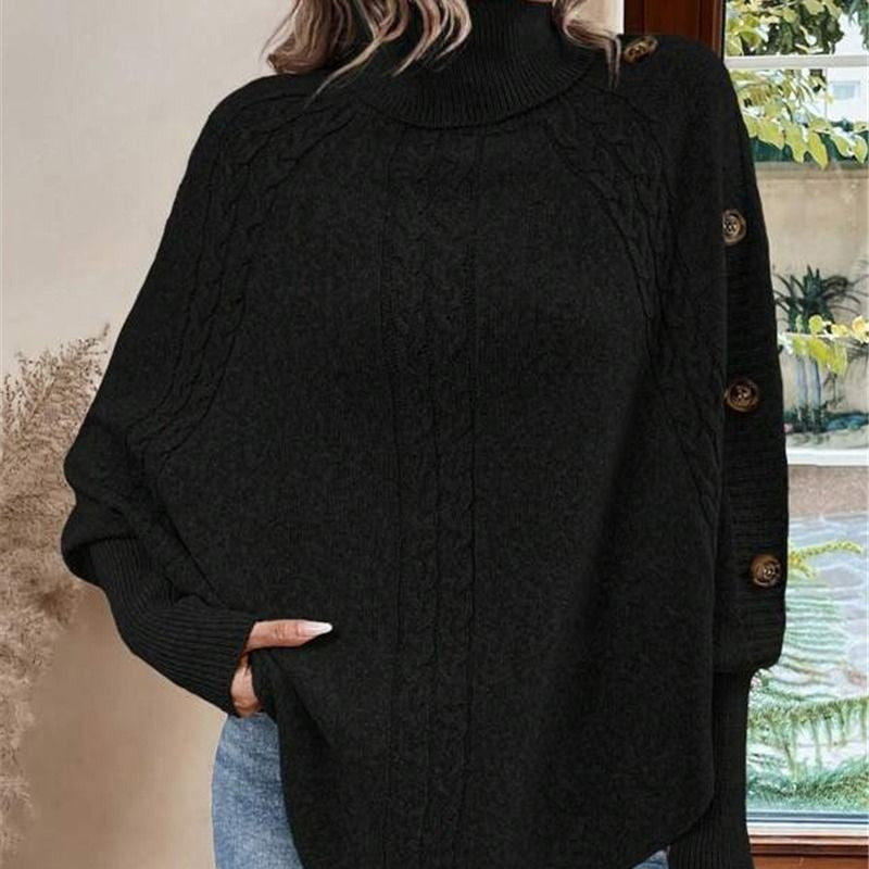 ✨Pull-cape élégant pour femme, à col montant et ourlet asymétrique