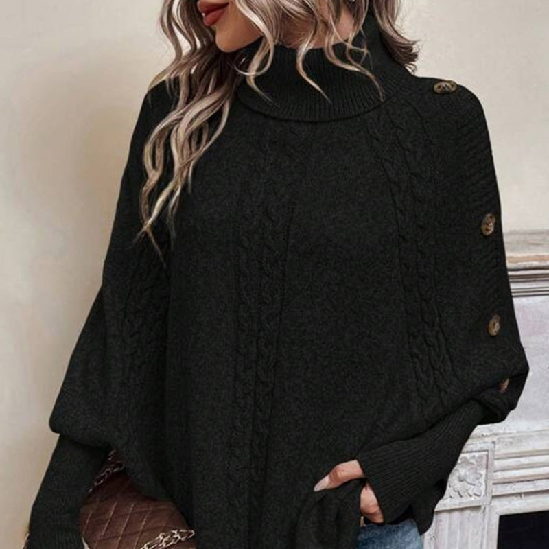 ✨Pull-cape élégant pour femme, à col montant et ourlet asymétrique