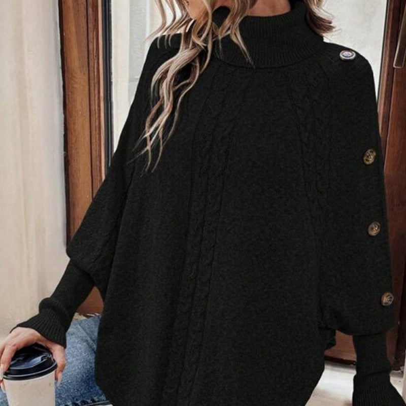 ✨Pull-cape élégant pour femme, à col montant et ourlet asymétrique