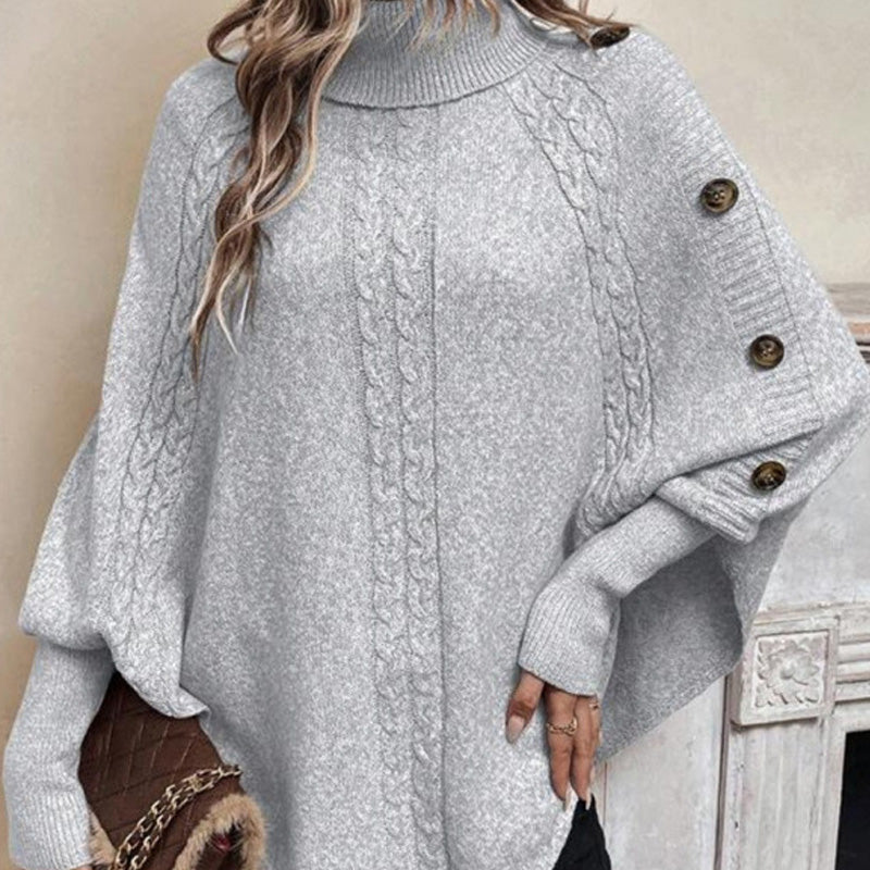 ✨Pull-cape élégant pour femme, à col montant et ourlet asymétrique