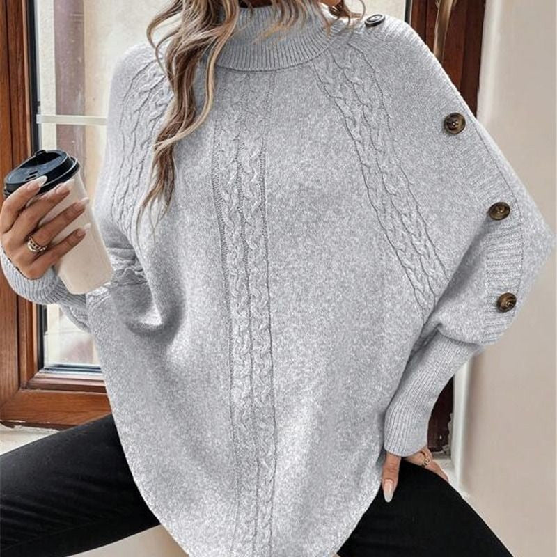 ✨Pull-cape élégant pour femme, à col montant et ourlet asymétrique