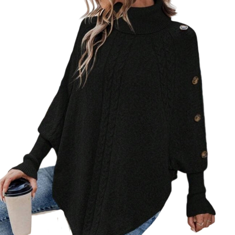 ✨Pull-cape élégant pour femme, à col montant et ourlet asymétrique