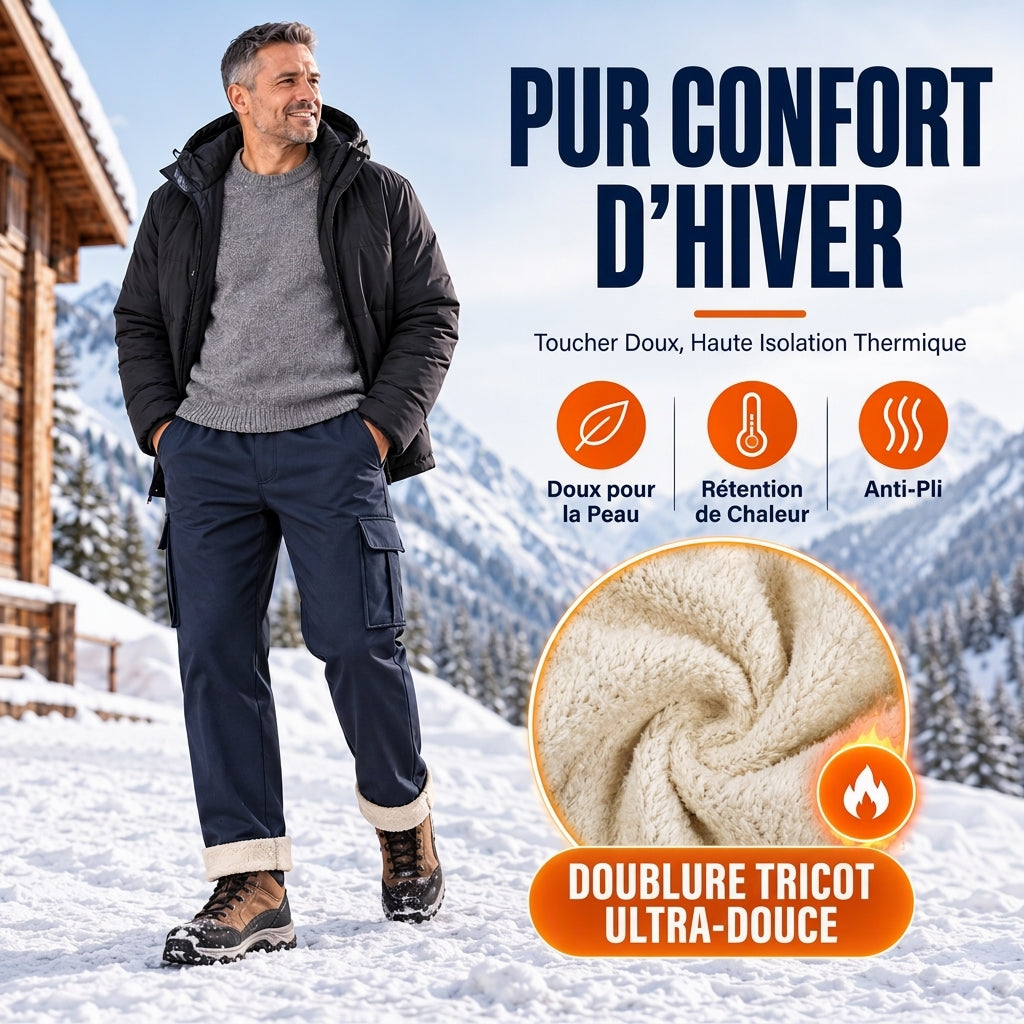 Pantalon cargo chaud pour homme avec doublure en peluche