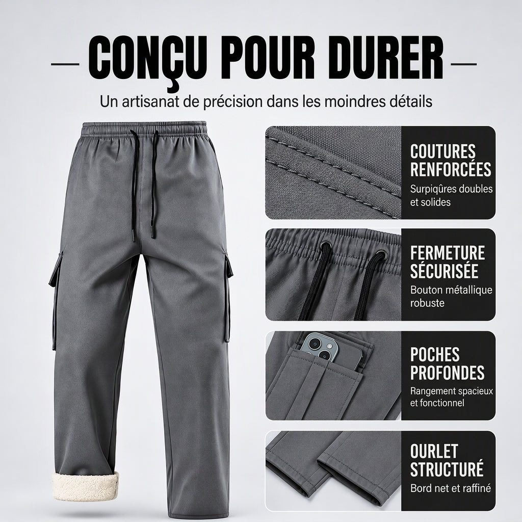 Pantalon cargo chaud pour homme avec doublure en peluche