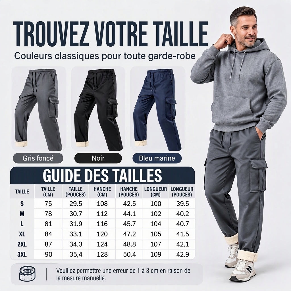 Pantalon cargo chaud pour homme avec doublure en peluche
