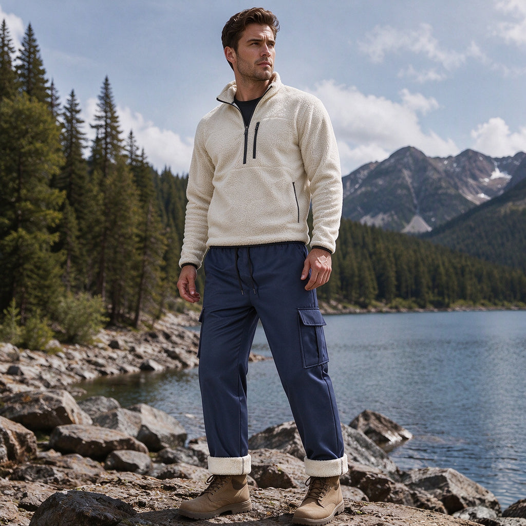 Pantalon cargo chaud pour homme avec doublure en peluche