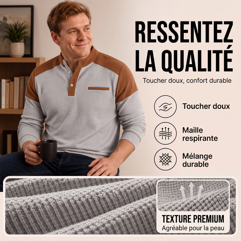 Sweat à col montant en maille gaufrée pour homme