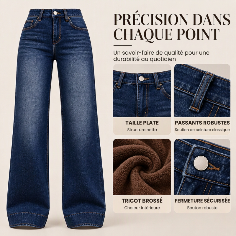 Jeans thermiques à taille haute et jambe large pour femme
