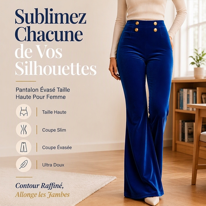 Pantalon évasé en velours taille haute pour femme