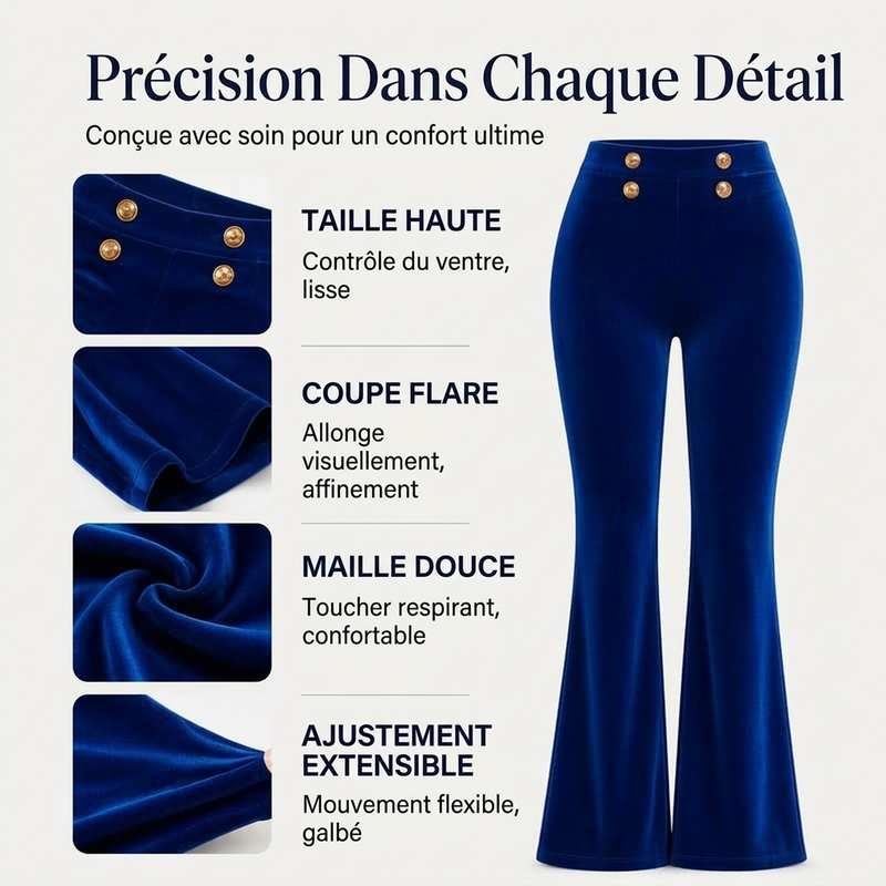 Pantalon évasé en velours taille haute pour femme