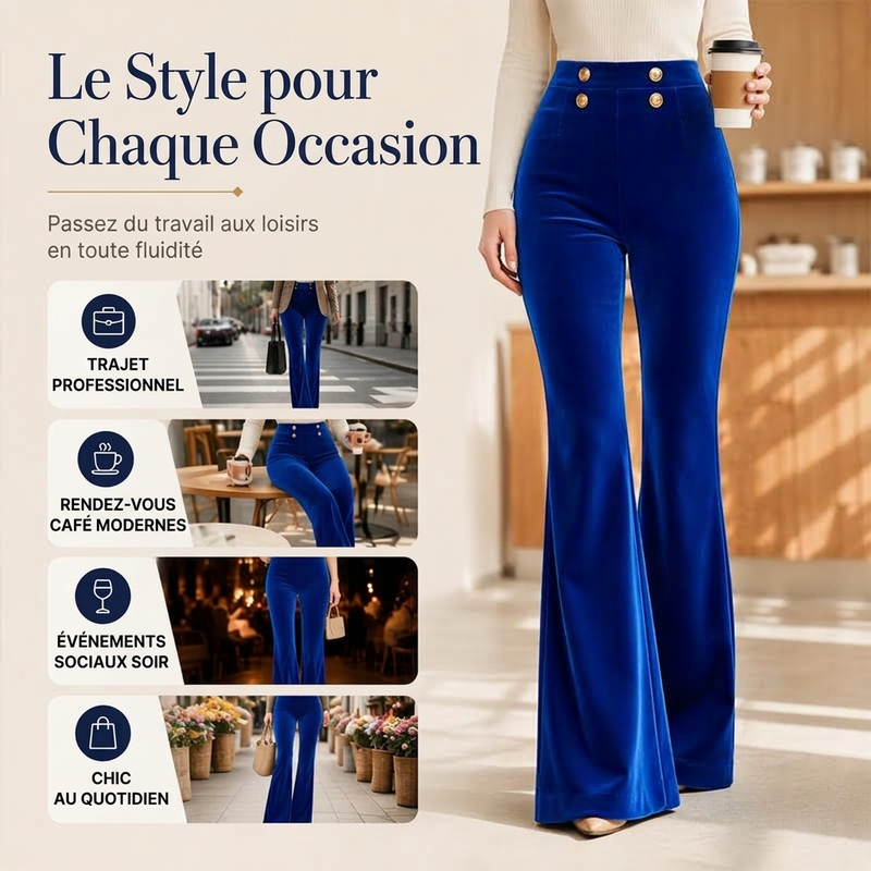 Pantalon évasé en velours taille haute pour femme
