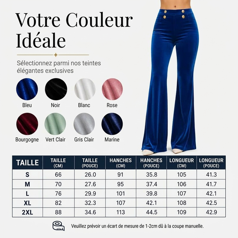 Pantalon évasé en velours taille haute pour femme