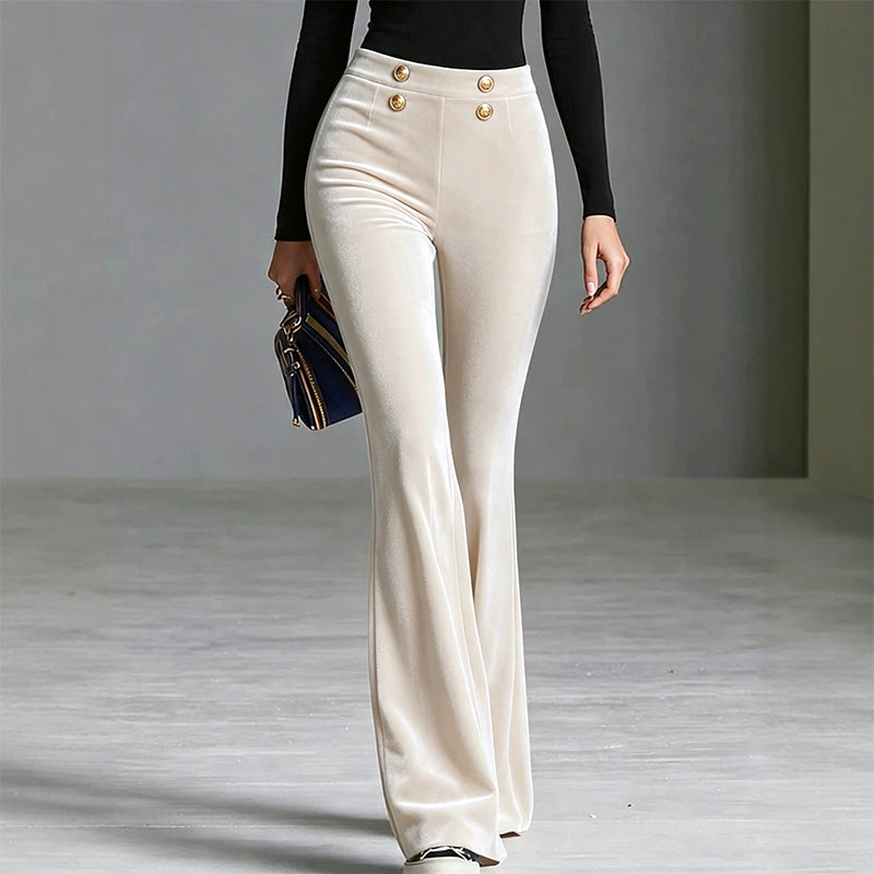 Pantalon évasé en velours taille haute pour femme