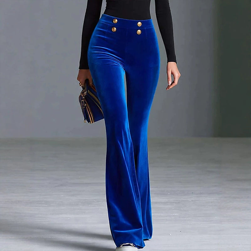 Pantalon évasé en velours taille haute pour femme