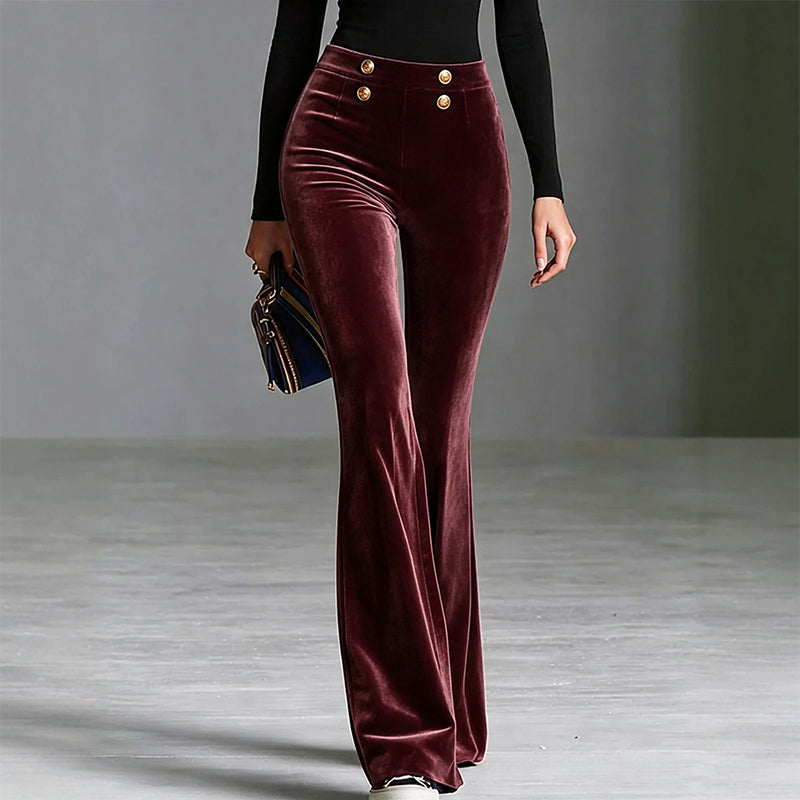 Pantalon évasé en velours taille haute pour femme