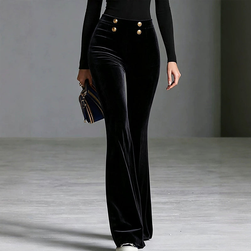 Pantalon évasé en velours taille haute pour femme