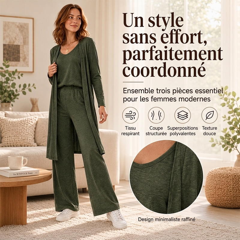 Ensemble 3 pièces élégant à manches longues pour femmes