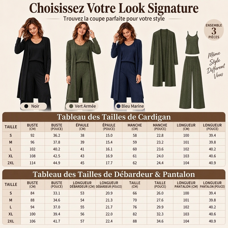 Ensemble 3 pièces élégant à manches longues pour femmes