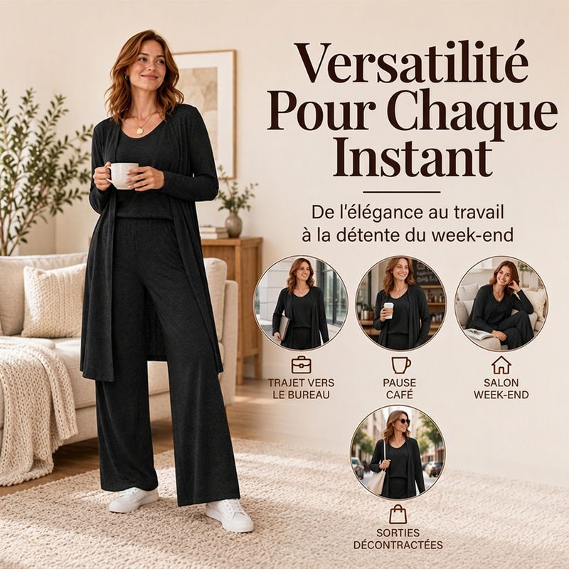 Ensemble 3 pièces élégant à manches longues pour femmes