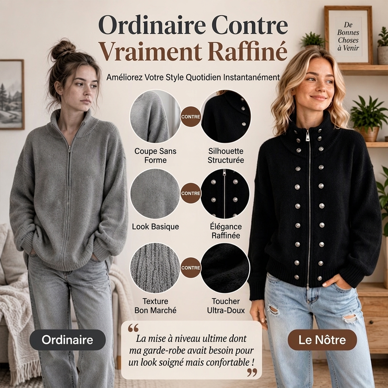 Cardigan en tricot à col montant et double boutonnage pour femmes