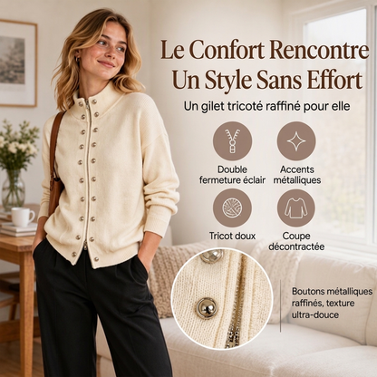 Cardigan en tricot à col montant et double boutonnage pour femmes
