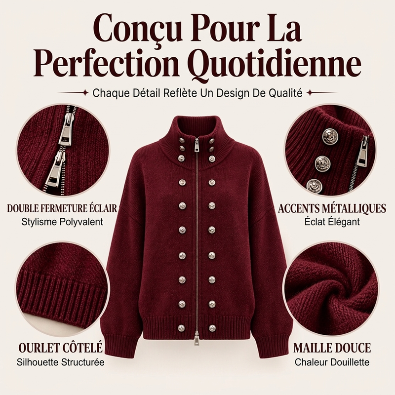 Cardigan en tricot à col montant et double boutonnage pour femmes