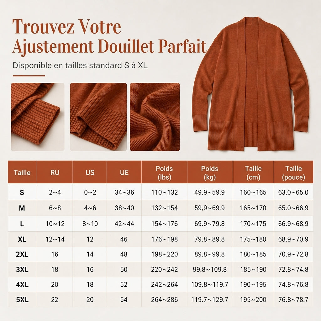 Gilet en maille femme mi-long à ouverture devant avec poignets côtes