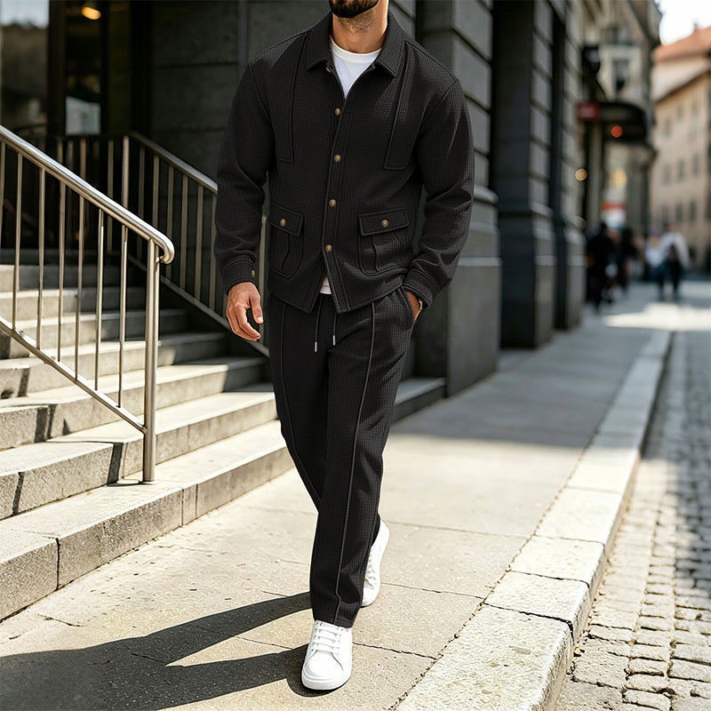 Ensemble veste cardigan en maille gaufrée et pantalon pour homme
