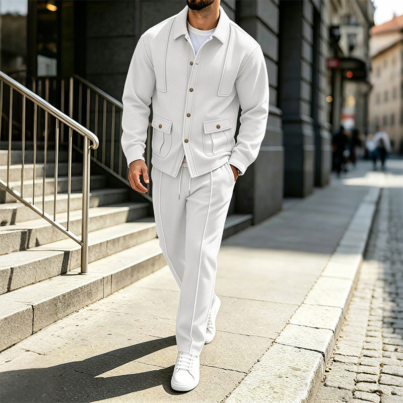 Ensemble veste cardigan en maille gaufrée et pantalon pour homme