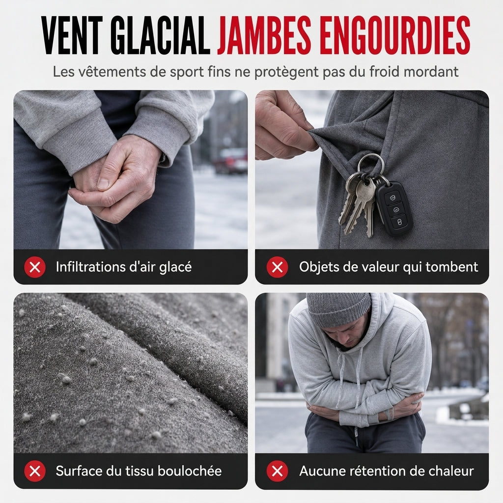 Pantalon de jogging d'hiver pour femme, doublure en polaire, avec poches à fermeture éclair