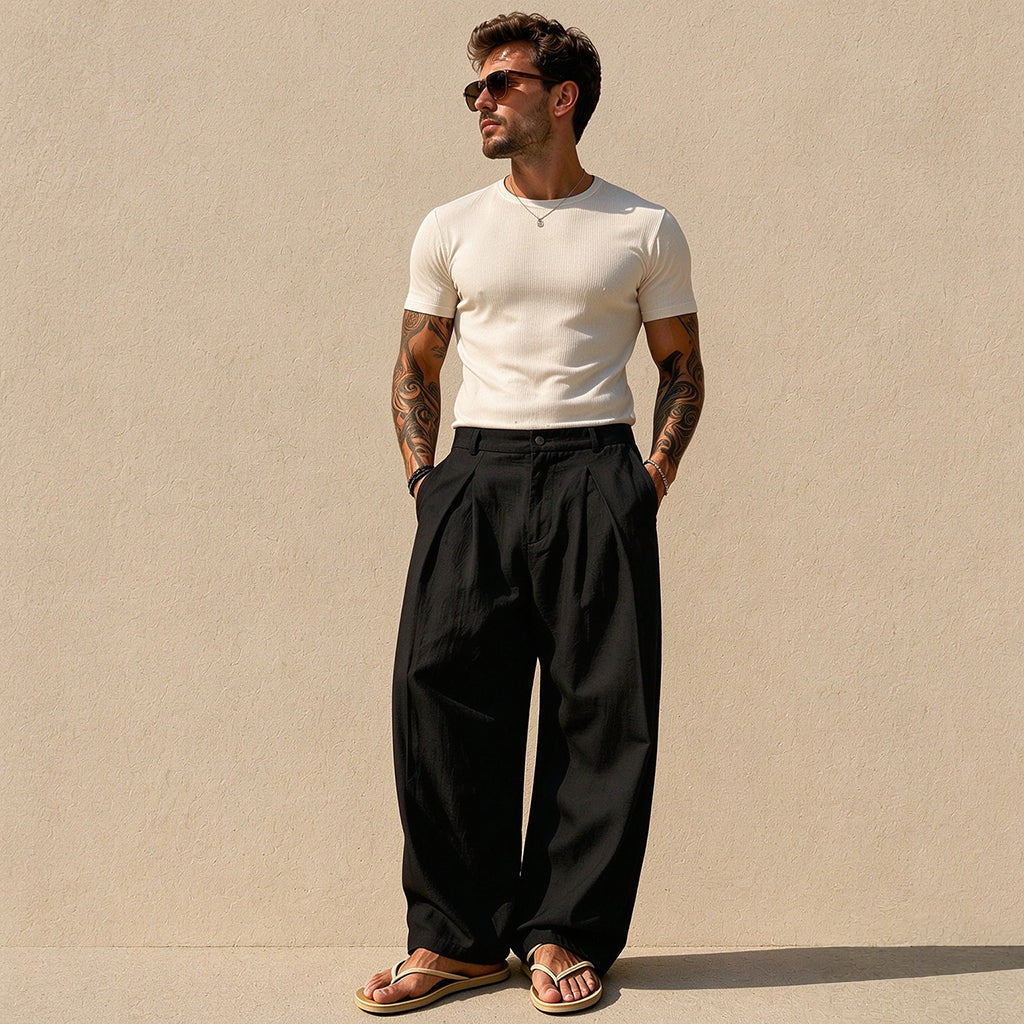 Pantalon décontracté respirant à jambe large pour homme