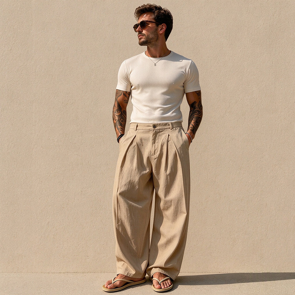 Pantalon décontracté respirant à jambe large pour homme