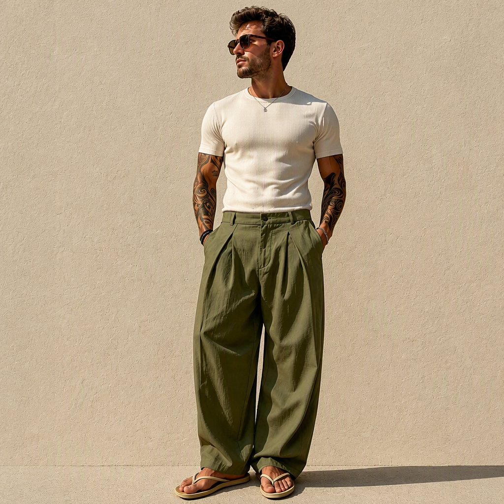 Pantalon décontracté respirant à jambe large pour homme
