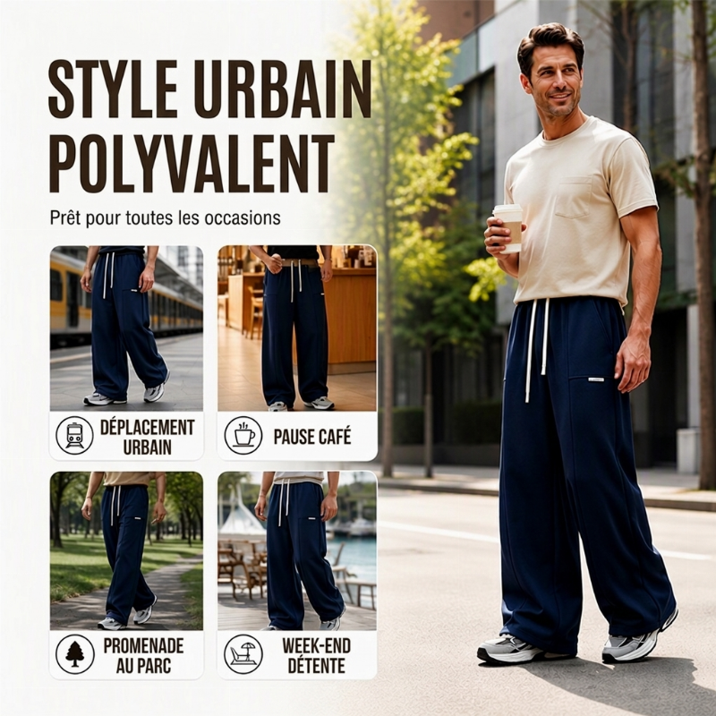 Pantalon de sport ample et décontracté pour homme à jambe large