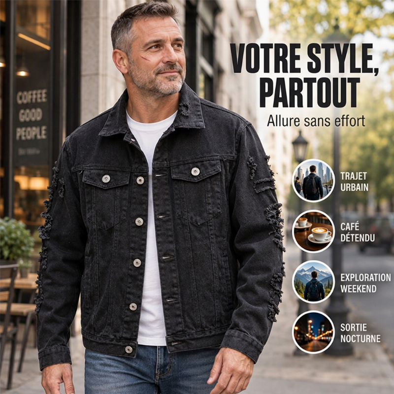 Veste en jean décontractée et polyvalente pour homme