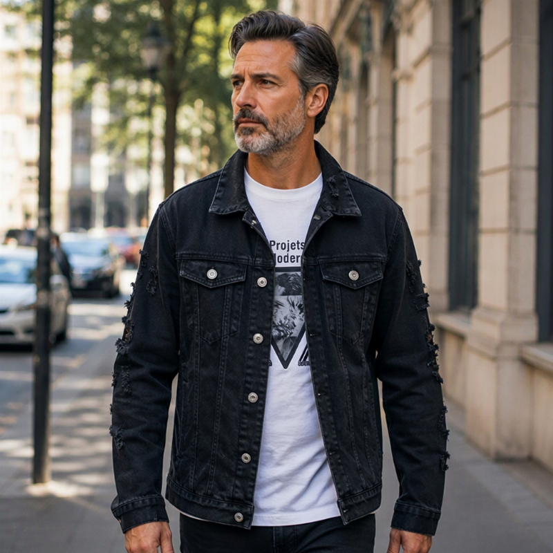 Veste en jean décontractée et polyvalente pour homme