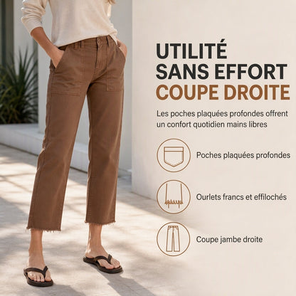 Pantalons décontractés utilitaires courts pour femmes avec ourlet effiloché et grandes poches plaquées