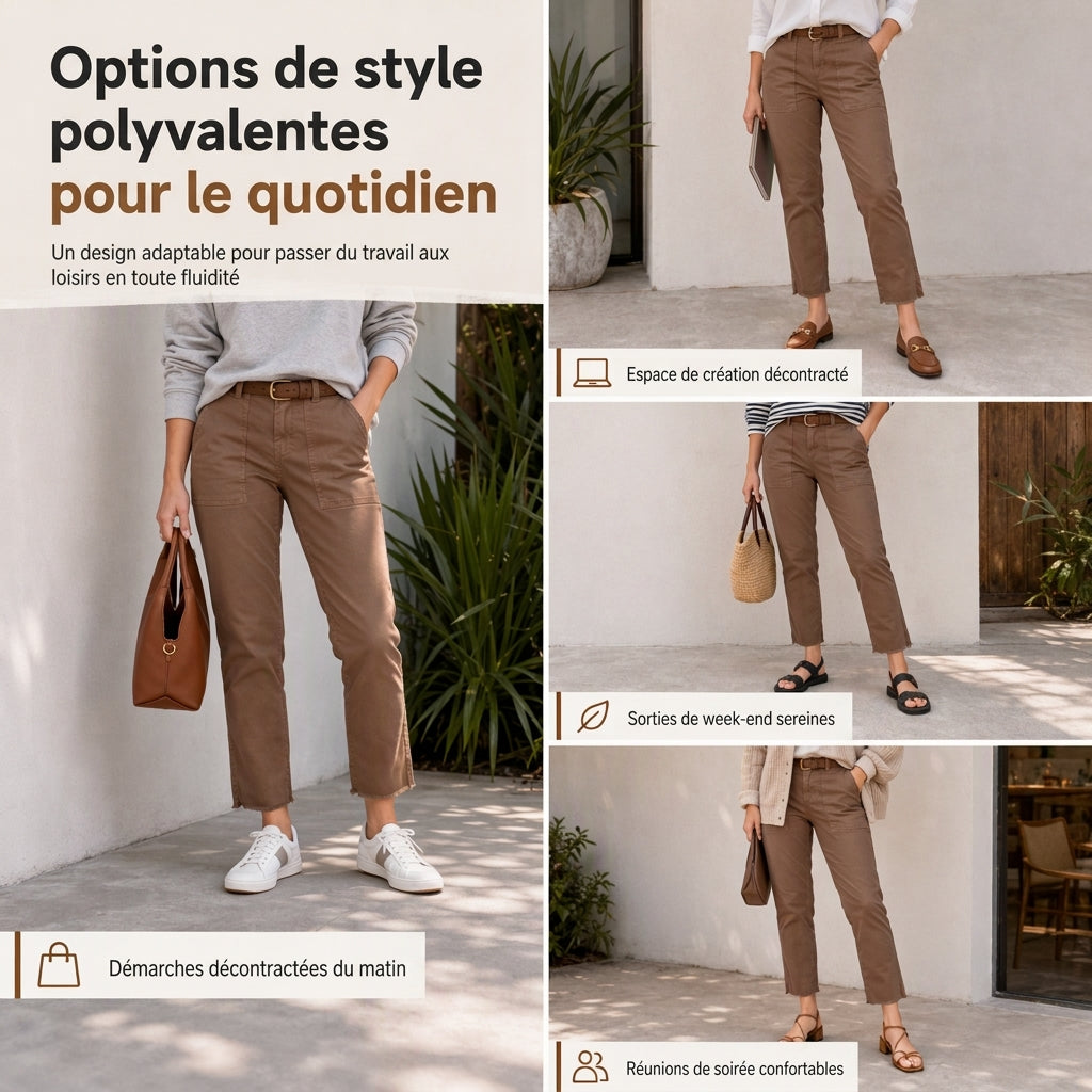 Pantalons décontractés utilitaires courts pour femmes avec ourlet effiloché et grandes poches plaquées