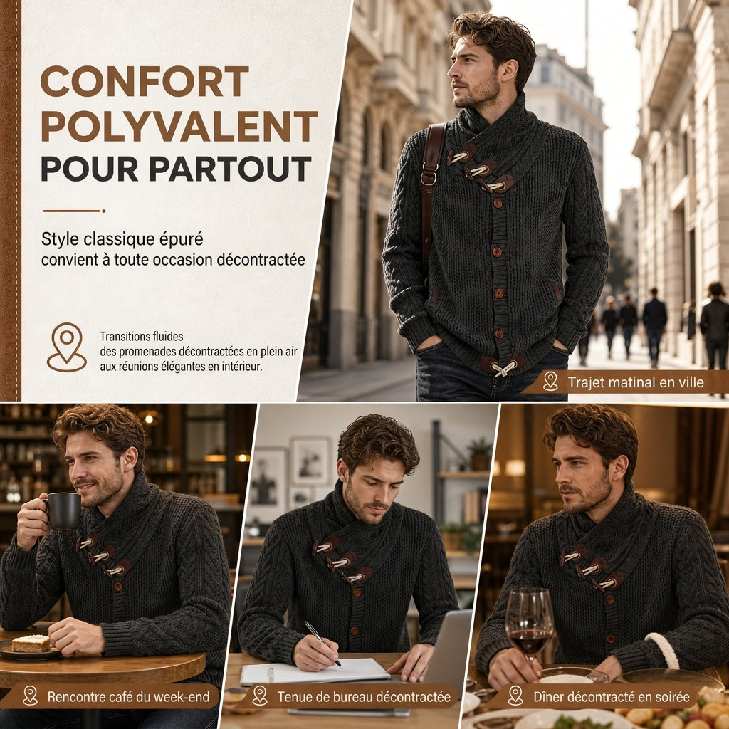 Pull en maille col roulé pour homme avec boutons