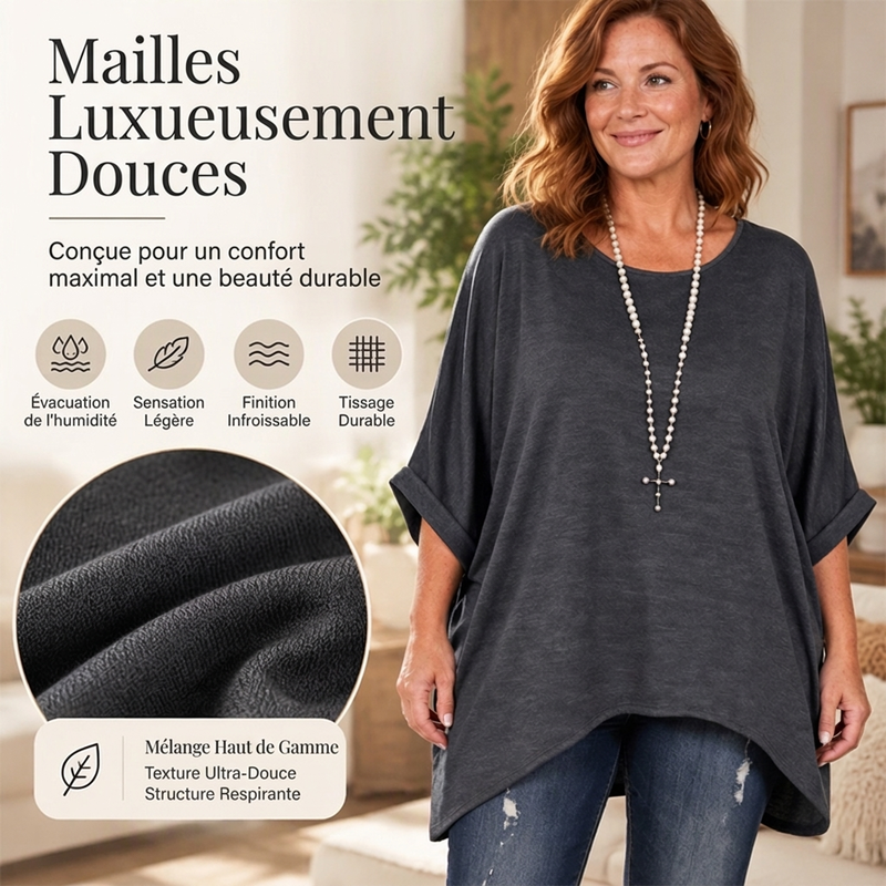 Haut décontracté pour femme à manches chauve-souris et coupe asymétrique