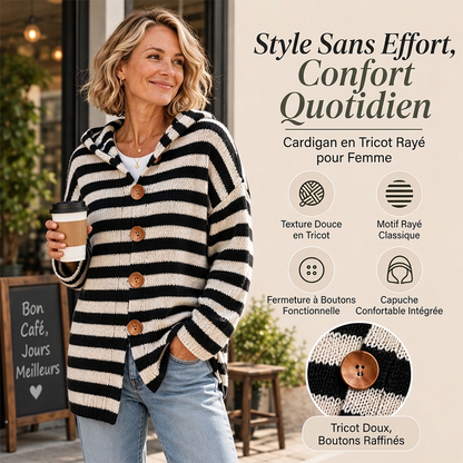 Cardigan en tricot à capuche rayé pour femme
