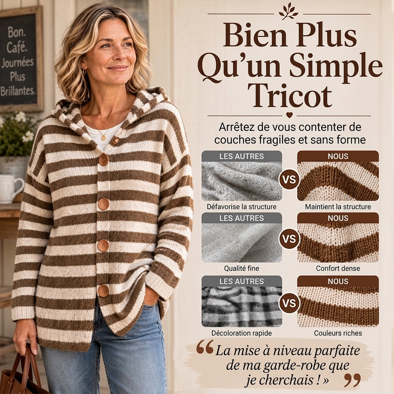 Cardigan en tricot à capuche rayé pour femme