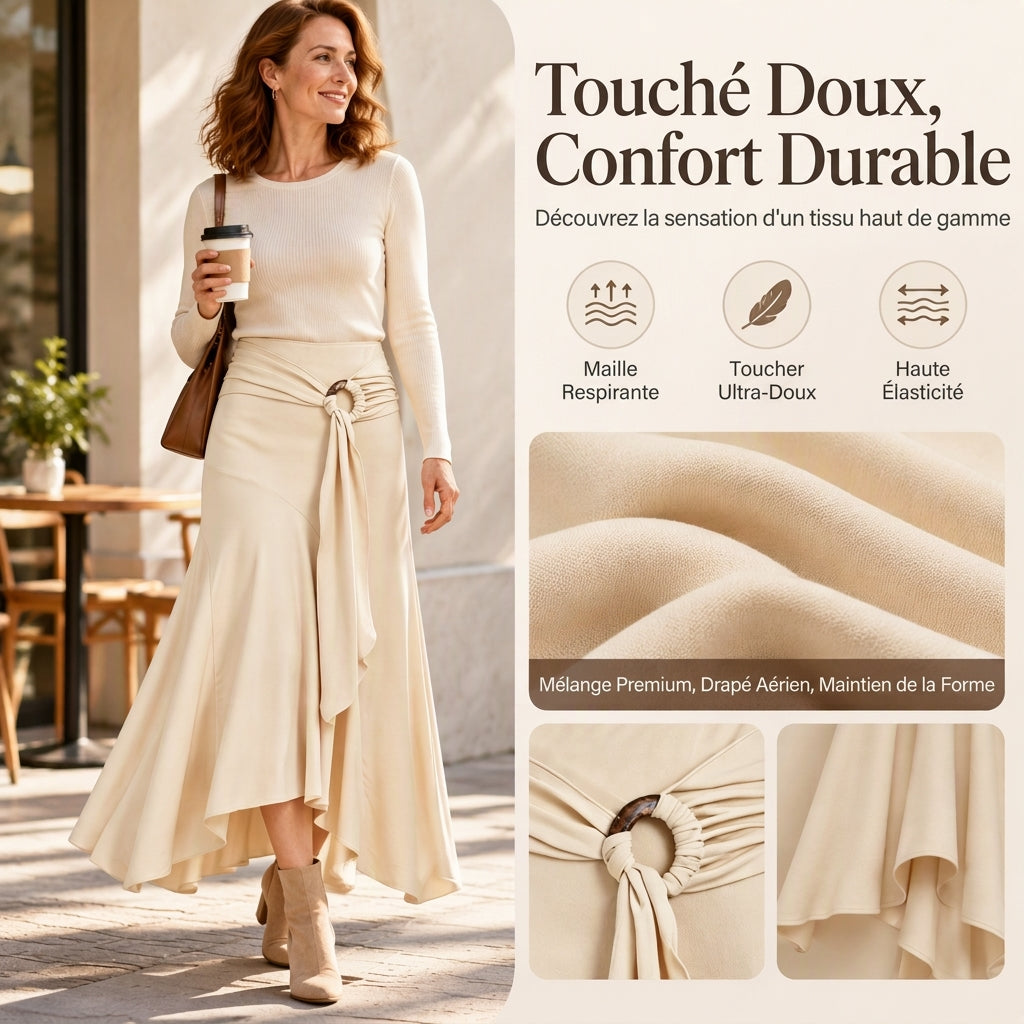 Jupe midi fendue avec anneau O et lien de serrage pour femme