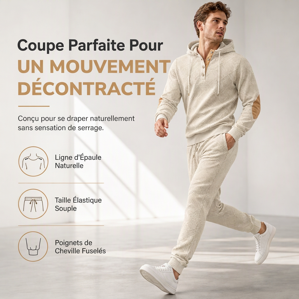 Ensemble de survêtement 2 pièces en jacquard pour homme, sweat à capuche et pantalon de survêtement décontractés pour automne-hiver