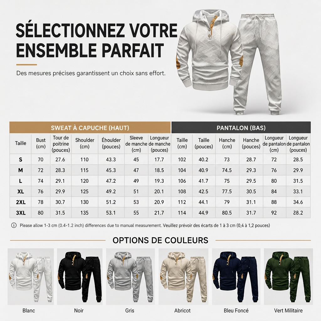 Ensemble de survêtement 2 pièces en jacquard pour homme, sweat à capuche et pantalon de survêtement décontractés pour automne-hiver