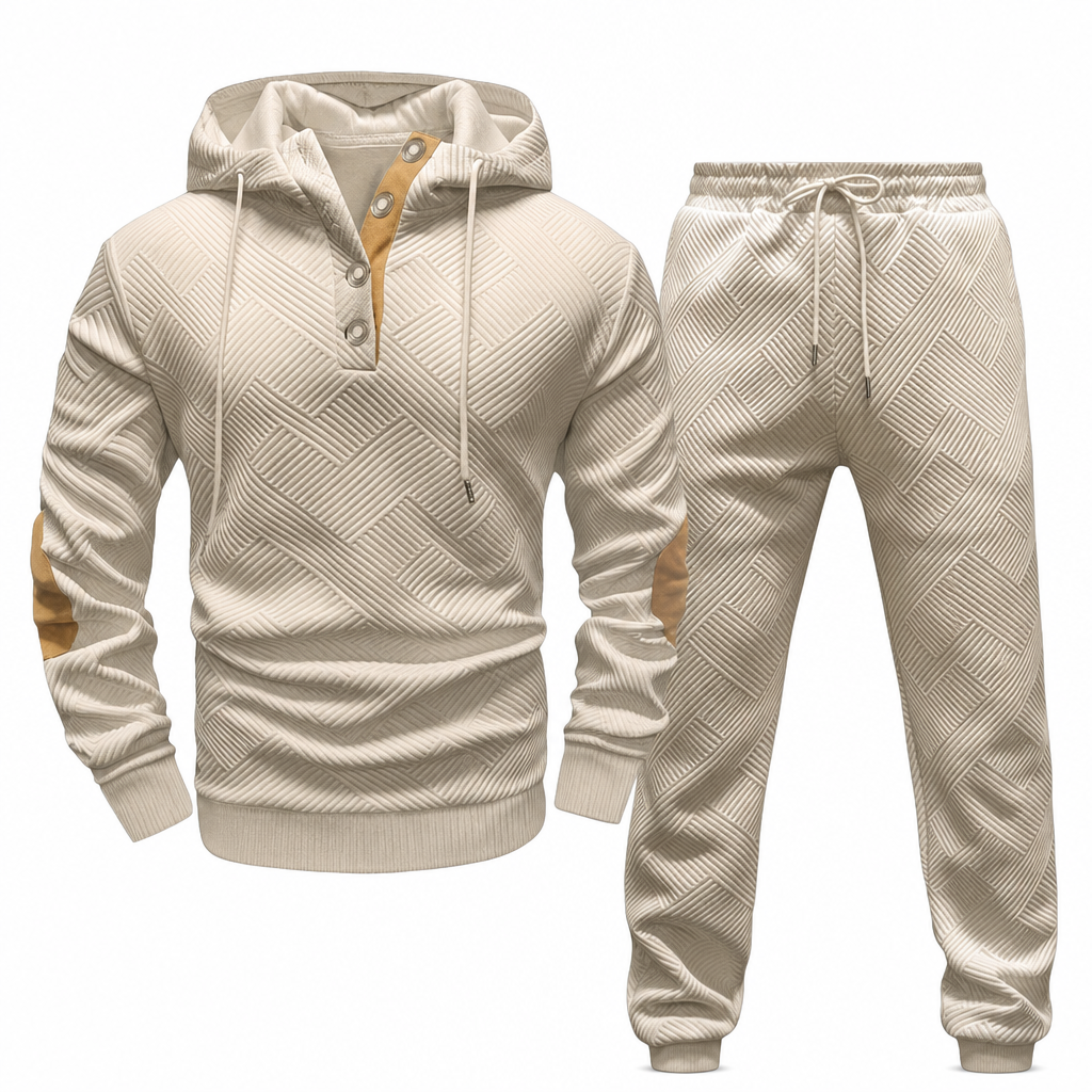 Ensemble de survêtement 2 pièces en jacquard pour homme, sweat à capuche et pantalon de survêtement décontractés pour automne-hiver